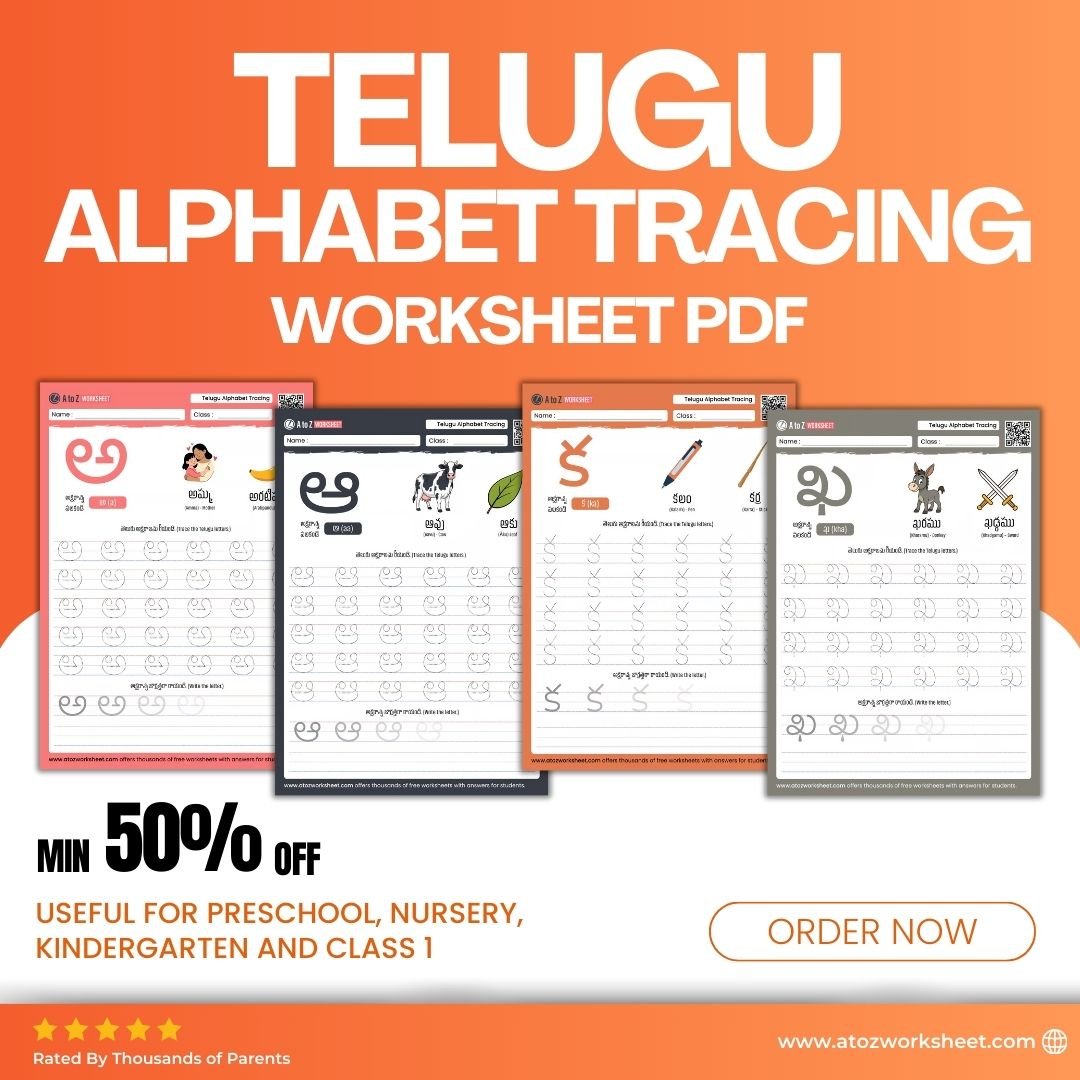 Telugu Alphabet Tracing Worksheets PDF Bundle for Preschool and Nursery